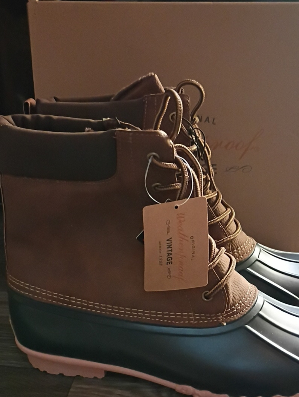 Weatherproof Brown and Black Lace-Up Duck Boots